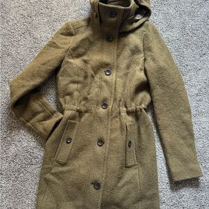 Lands' End Olive Green Hooded Wool-Blend Trench Coat